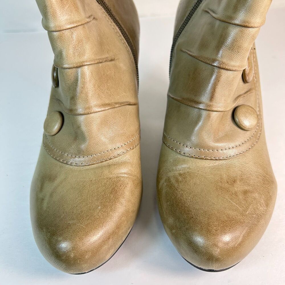 Miz Mooz Women's Louise Light Olive Taupe Leather Spats-Style Ankle Boots Size 7 - Picture 4 of 13